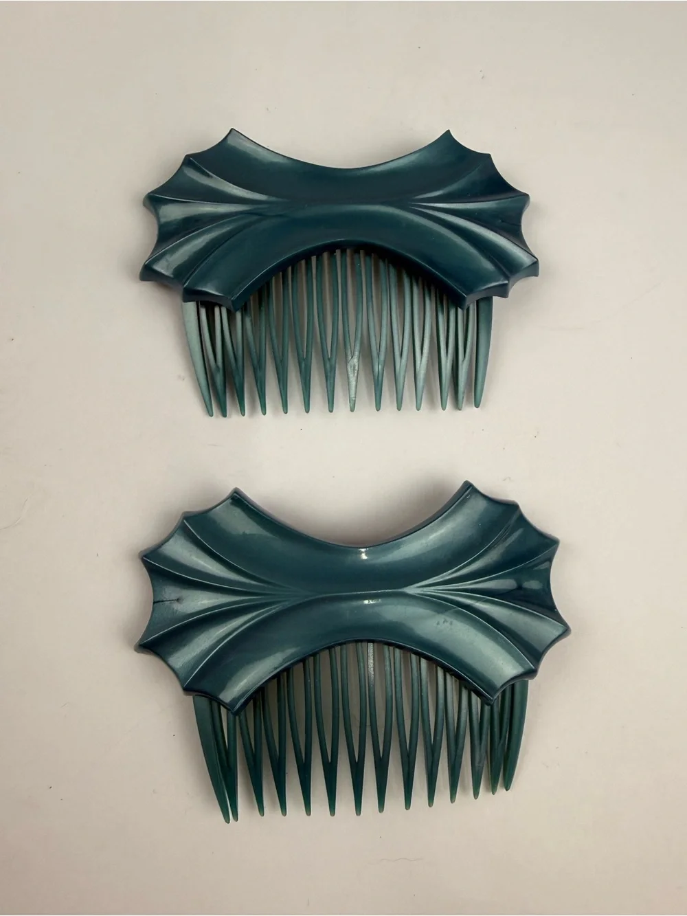 VTG 80s Goody Pair of Hair Combs Clips Teal/Turquoise Bow Detail